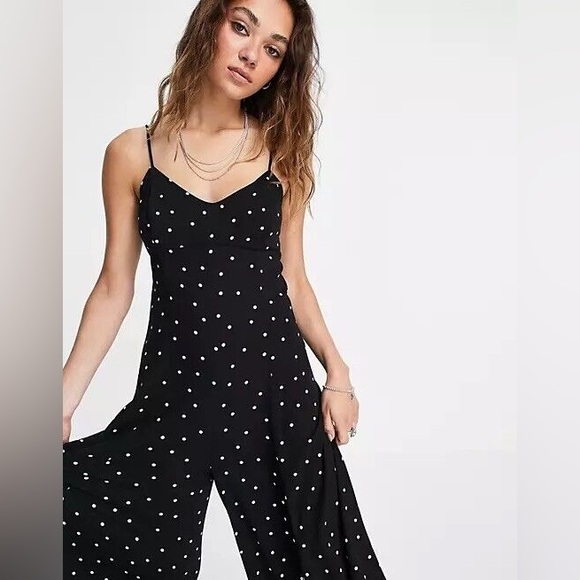 Free People - Wide Leg Black Polka Dot Jumpsuit - Size L - Picture 2 of 5